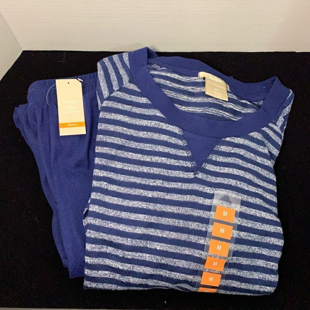 Ink+Ivy Sleepwear Women's Pajama Set Lounge Navy Striped Long Sleeve M